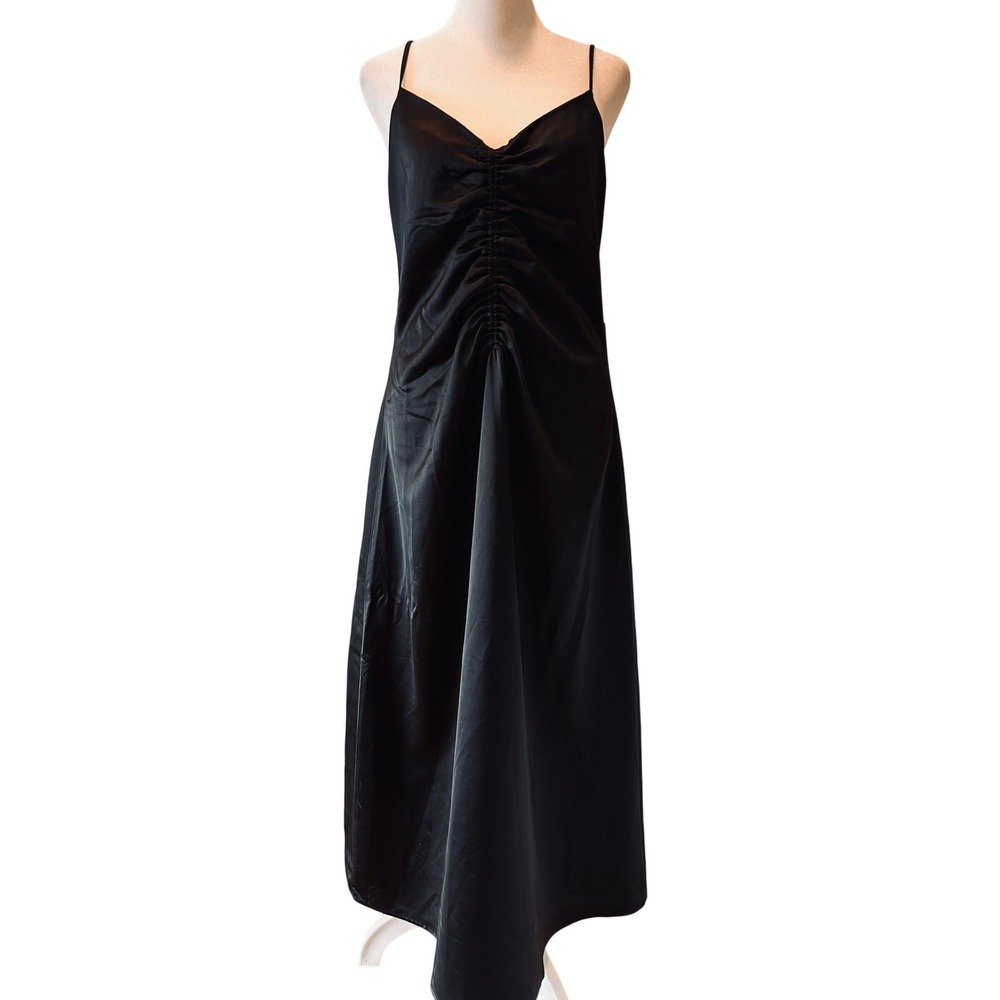 Jason Wu Black Ruched Spaghetti Strap Halter Neck Maxi‎ Dress Size Large L